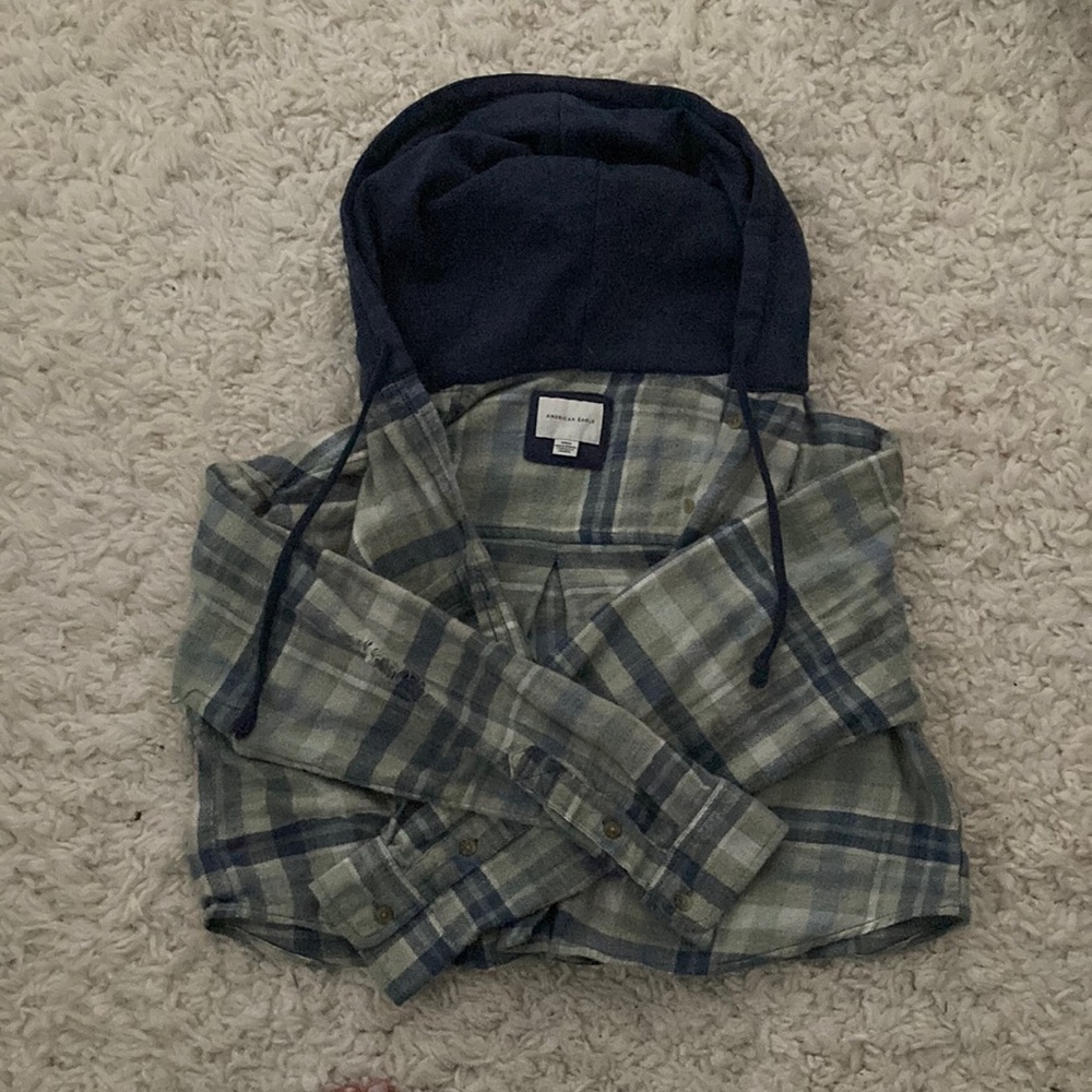 American eagle blue and green hoodie flannel